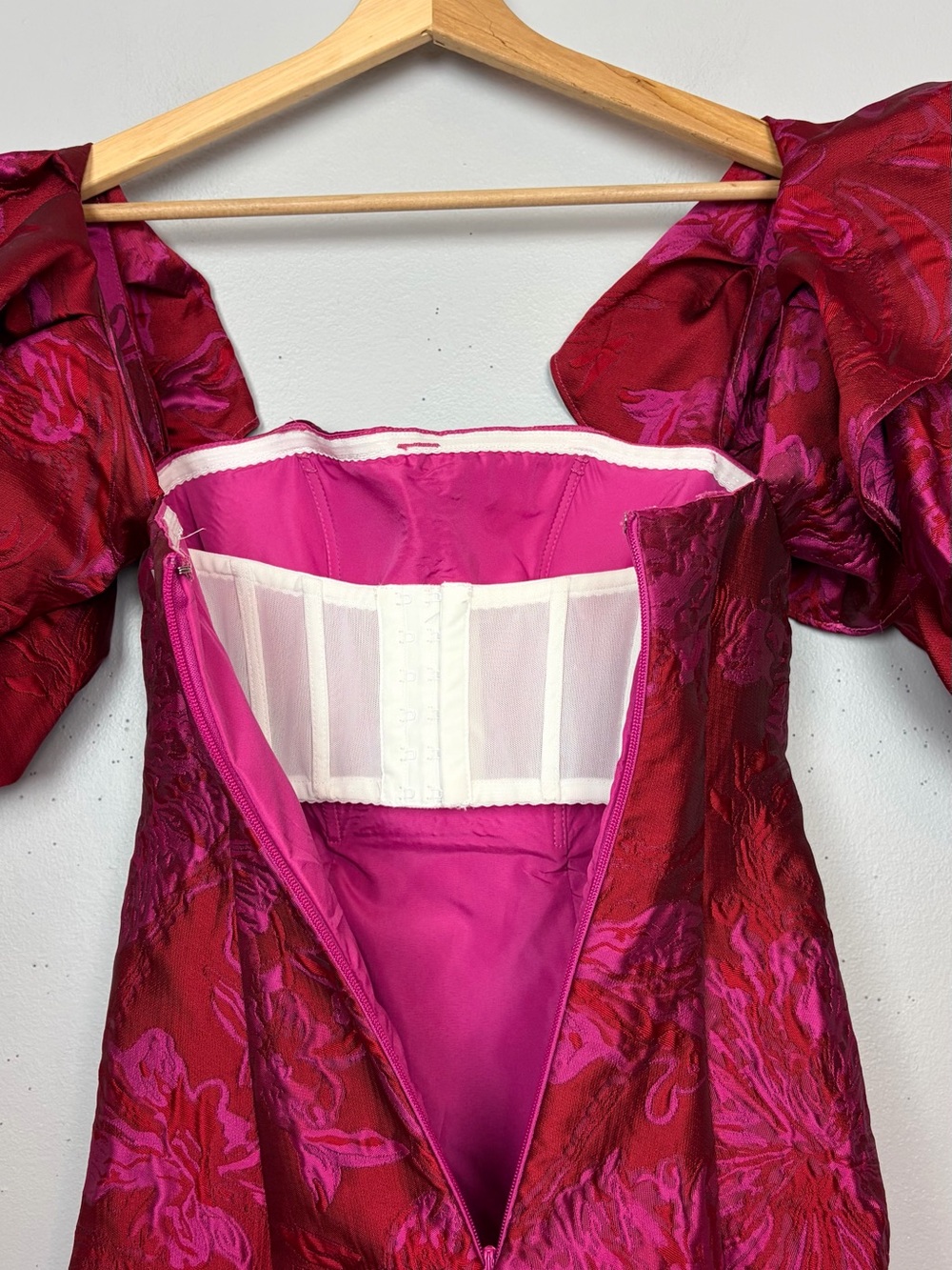 Azazie One-Shoulder Fuchsia Floral Jacquard Gown - Picture 4 of 4